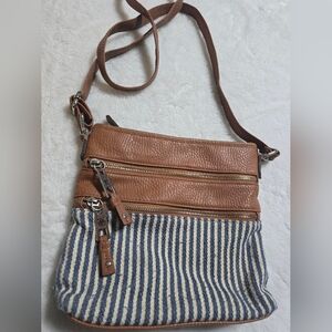 Crossbody Purse Hobo Hippie Blue Tan Striped Tote Wristlet Handbag Shoudler Bag